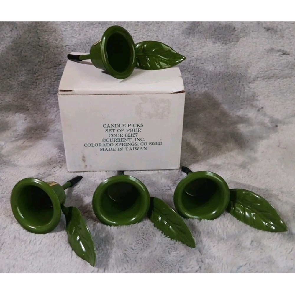 Taper Candle Holder Picks Green Leaf Spike 7/8"‎ Hole Metal Fruit Arrangements